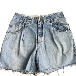 Vintage 80s Union Bay Chino Shorts Womens 31 Casual Denim High Rise Raw Hem Blue